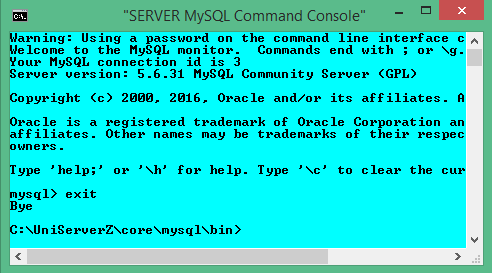 MySQL command window