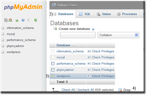 create database mysql with phpmyadmin