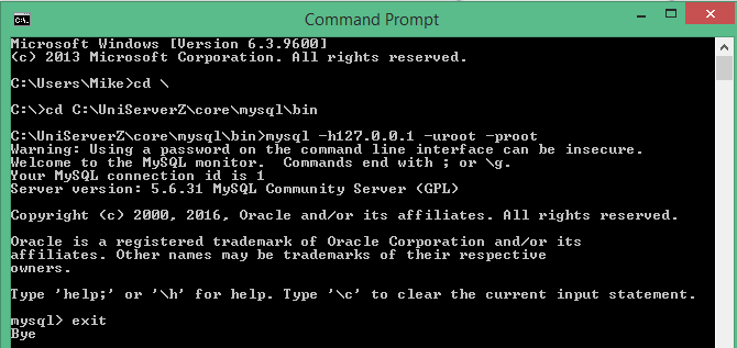 Standard command window